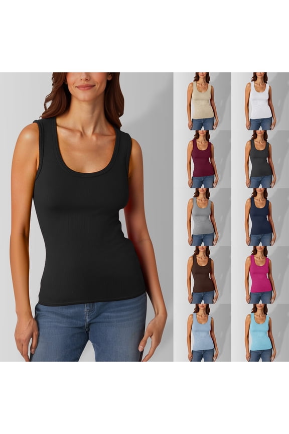 Basic Tank Tops for Women Undershirt Ribbed Sleeveless Scoop Neck Casual Layering Basic Tanks Top Red XL