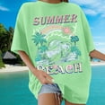 thumbnail image 1 of TrendOFT Beach Oversized Graphic Tees for Women Vintage Adventure Short Sleeve Shirts Baggy Summer Vacation Tops Light Green S, 1 of 4