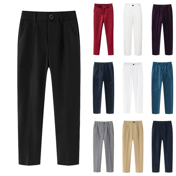 TrendOFT Beige Boys Uniform Pants Flat Front Dress Pants Pull on Adjustable Waist School Uniform Pant 2-3 Years