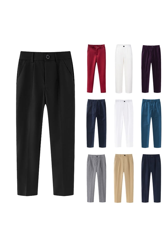 Black Boys Uniform Pants Flat Front Dress Pants Pull on Adjustable Waist School Uniform Pant 2-3 Years