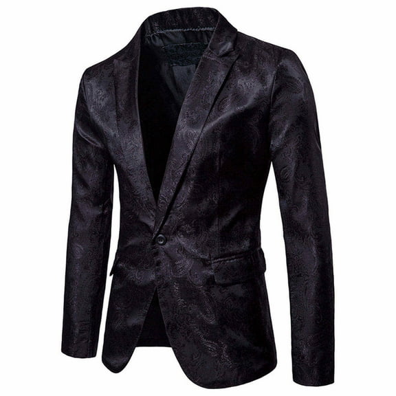 TrendOFT Blazer for Men Floral One Button Slim fit Suit Jacket for Wedding Prom Party Paisley Chaqueta Men's Sport Coats Blazers Black XL