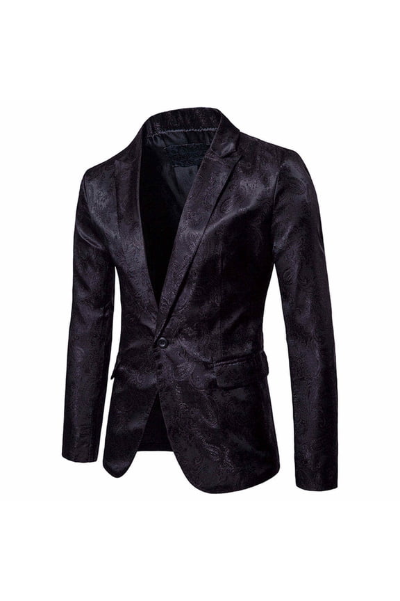 Blazer for Men Floral One Button Slim fit Suit Jacket for Wedding Prom Party Paisley Chaqueta Men's Sport Coats Blazers Black XL