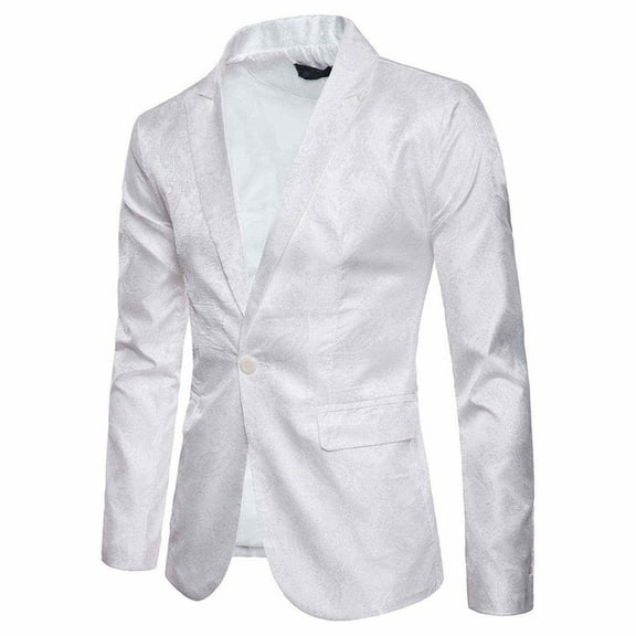TrendOFT Blazer for Men Floral One Button Slim fit Suit Jacket for Wedding Prom Party Paisley Chaqueta Men's Sport Coats Blazers White L