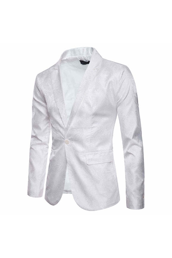 Blazer for Men Floral One Button Slim fit Suit Jacket for Wedding Prom Party Paisley Chaqueta Men's Sport Coats Blazers White L