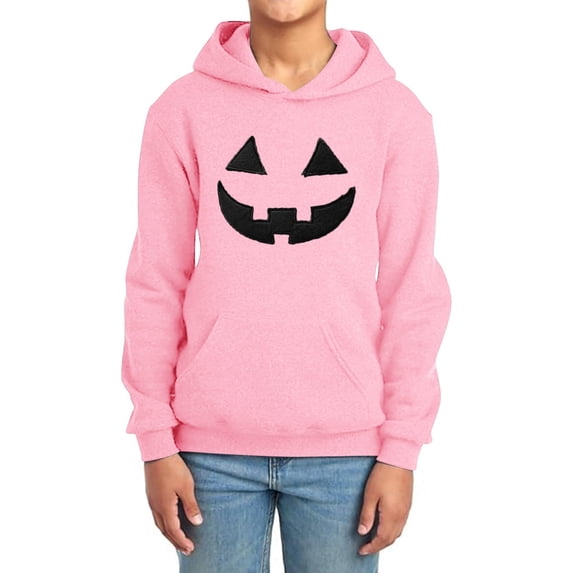 TrendOFT Boys Halloween Hoodies Pumpkin Face Print Sweatshirt For Kids Soft Fleece Shirts With Novetly Graphic Pullover Tops Pink 9-10 Years