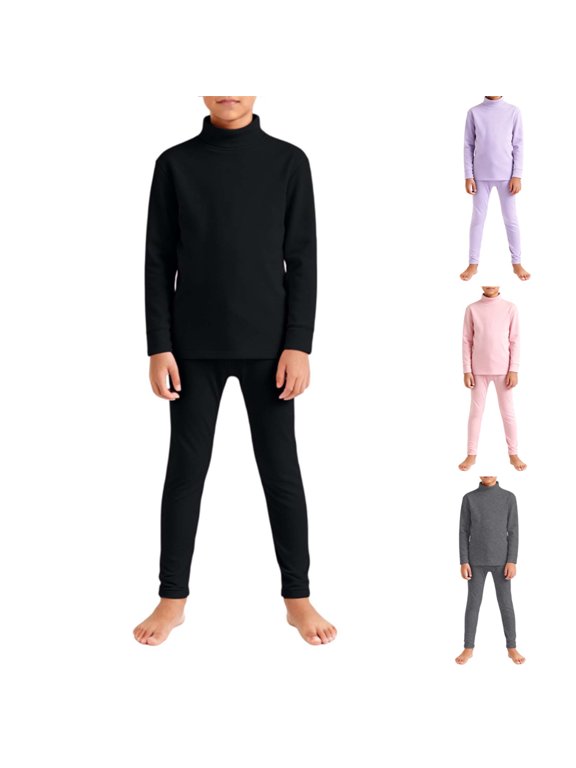 Boys Summer Outfits Older Kids Solid Color Velvet Warm Base Layer Long Sleeve Top And Pants Unisex Simple Casual Two Piece Outfit Boy's Lounge Sets Black