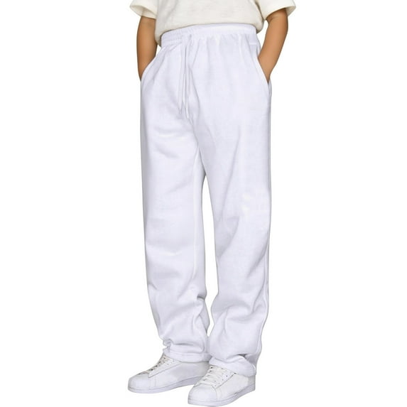 TrendOFT Boys Sweatpants Sports Athletic Wide Leg Casual Fall Elastic Waist Baggy Sweat Pants White 7-8 Years