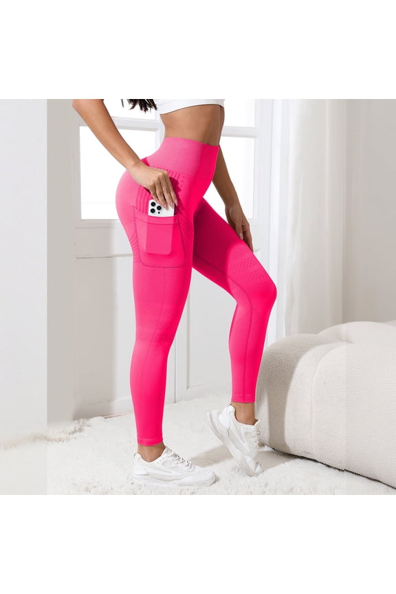 Lifting Leggings for Women Tummy Control High Waisted Yoga Pants Workout Gym Athletic Legging with Pockets Red XL