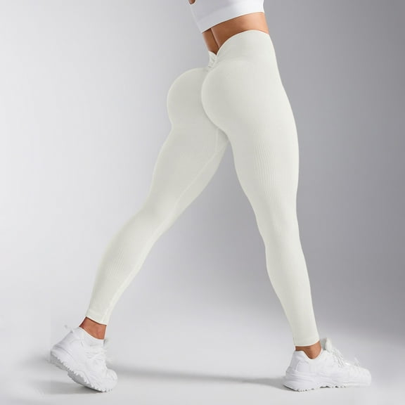 TrendOFT Lifting Leggings for Women Tummy Control No Front Seam Leggings with Pockets Workout Yoga White L