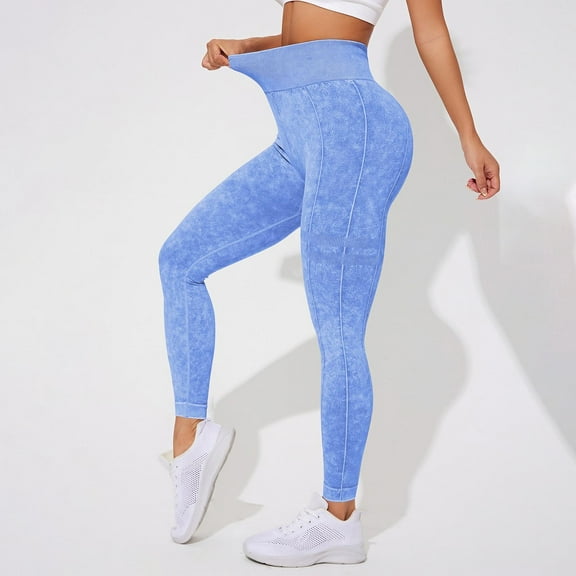 TrendOFT Butt Lifting Workout Leggings for Women No Front Seam Tummy Control High Waist Seamless Gym Yoga Running Leggings Blue S