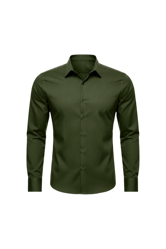 Button Down Shirts For Men Plain Lapel Cuff Button Long Shirt Smooth Semi Formal Urban Matching Mens Everyday Shirts Army Green