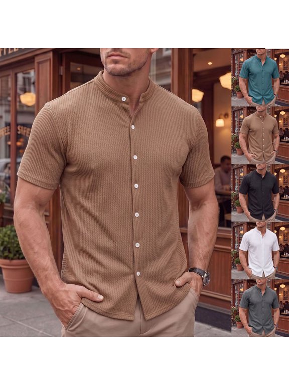 Button Down Shirt Men Solid Knit Multi Button Snake Texture Open Cardigan Thin Air For Summer Outerwear And Casual Layering Mens Casual Tops Black