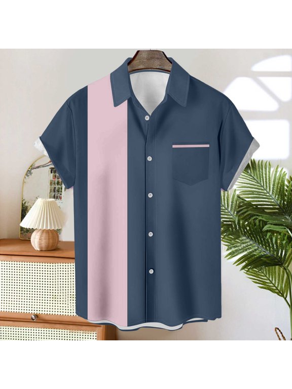Button Down Shirts For Men Full All Over Wrap Around Graphic Print Short Sleeve Open Front Button Collared Top Airy Thin For Summer Beach Casual Resort Styling Mens Shirts Navy