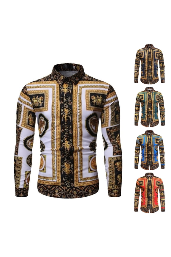 Button Down Shirts For Men Plus Size Allover Print Open Front Casual Long Sleeve Button Up Shirt Soft Thick For Spring Fall Loose Street Casual Wear Mens T-Shirts BU1