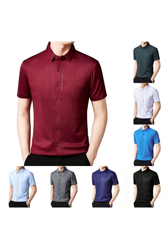 Button Down Shirts For Men Spring Summer Business Polo Collar Short Sleeve Casual Front Button Top Light Pique For Workplace Summer Weekend Vacation Wear Mens Casual Tops Brick Red