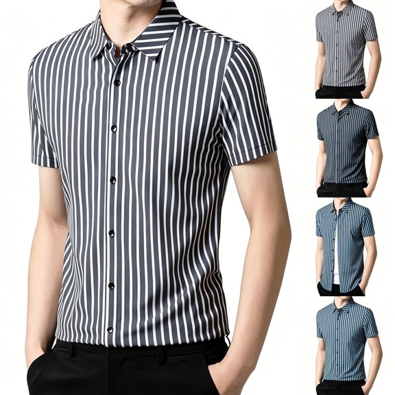 TrendOFT Button Down Shirts For Men Spring Summer Business Versatile Short Sleeve Turn Down Collar Top Comfort Soft Woven For Workplace Casual Weekend Stylish Apparel Mens Outdoor Shirts Black