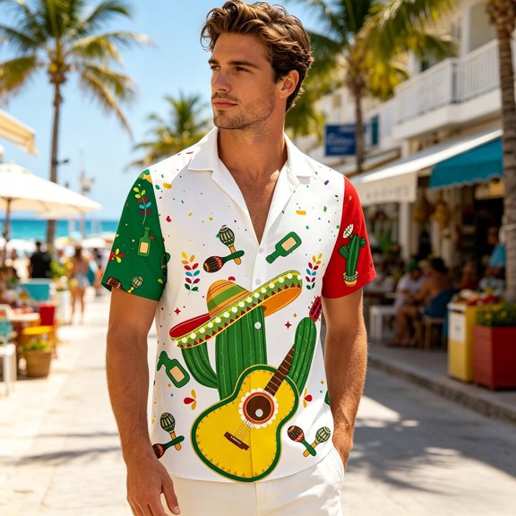 TrendOFT Button Down Shirts For Men Summer Oversized Graphic Print Turn Down Collar Short Sleeve Front Button Top Light Comfort For Casual Outdoor Vacation Weekend Styling Mens Casual Tops White