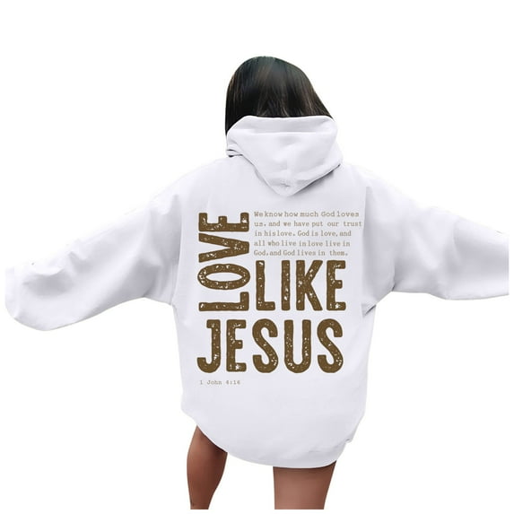 TrendOFT Christian Graphic Hoodies for Teen Girls Aesthetic Cute Oversized Fall Sweatshirt Love Like Jesus Graphic Hoodie for Women White L