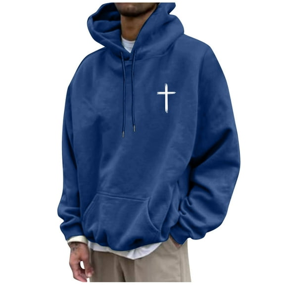 TrendOFT Christian Hoodies for Men God Loves You Inspirational God Sweatshirts Faith Jesus Hoodie Vintage Bible Verse Graphic Pullover Tops Dark Blue S