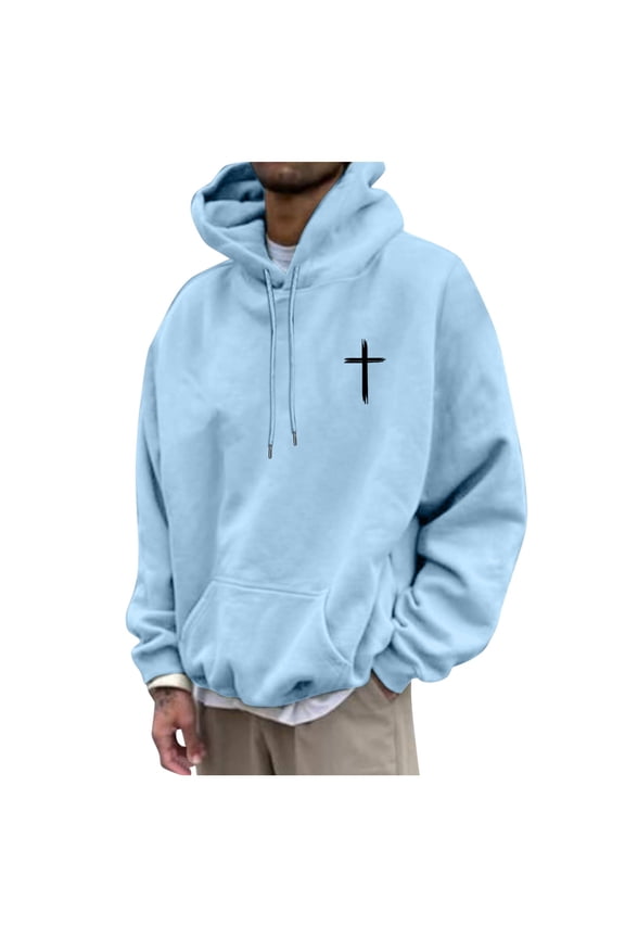 Christian Hoodies for Men God Loves You Inspirational God Sweatshirts Faith Jesus Hoodie Vintage Bible Verse Graphic Pullover Tops Light Blue M
