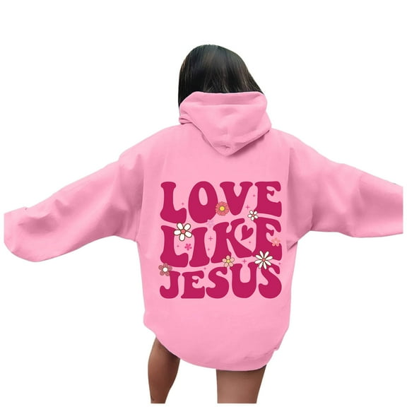 TrendOFT Christian Hoodies for Women Love Like Jesus Graphic Sweatshirt Bible Verse Religious Pullover Tops Pink M