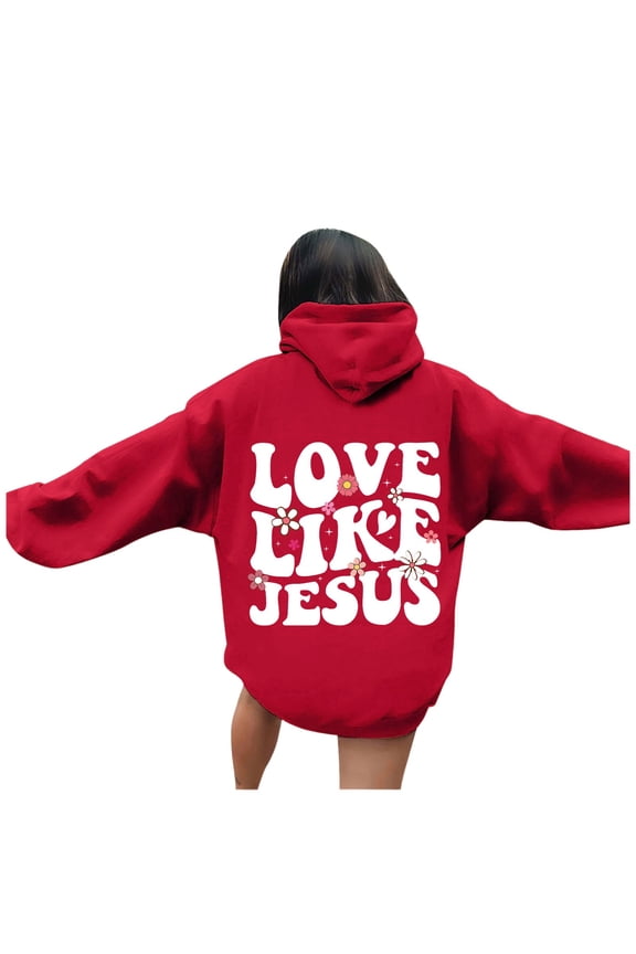 Christian Hoodies for Women Love Like Jesus Graphic Sweatshirt Bible Verse Religious Pullover Tops Red L