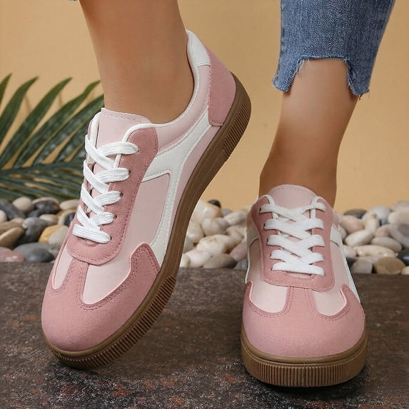 TrendOFT Classic Retro Gum Sole Fashion Sneakers for Women Casual Tennis Skate Shoe Leather Walking Footwear Anti Trainers Pink 40