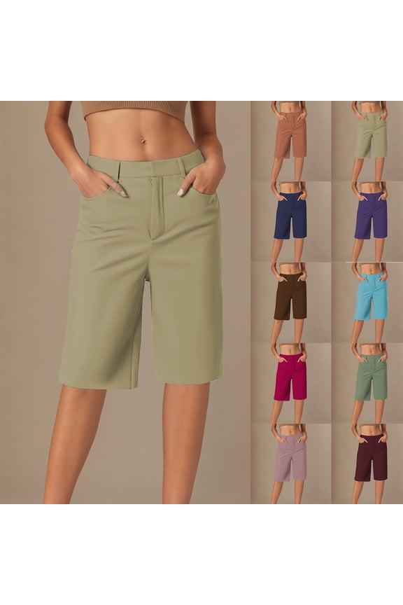 Comfort Shorts for Women Casual Straight High Stretch Twill Bermuda Base Layer Brown L