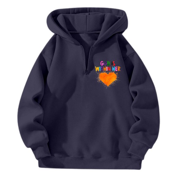 TrendOFT Cute Christian Hoodies for Women Y2K Graphic Sweatshirt Quarter Zip Pullover Girls Oversized Long Sleeve Preppy Tops Navy L