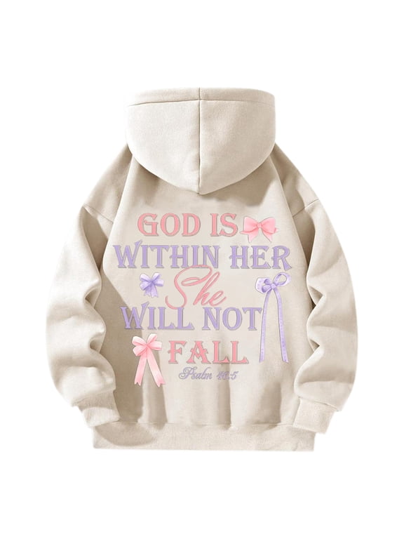 Cute Hoodies for Girls Y2K Christian Graphic Sweatshirt Quarter Zip Pullover Women Oversized Long Sleeve Preppy Clthes Beige L