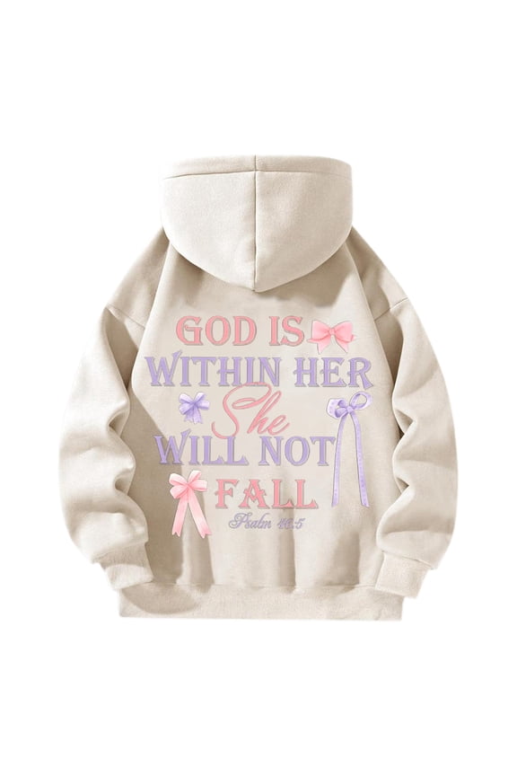 Cute Hoodies for Teen Girls Y2K Christian Graphic Sweatshirt Quarter Zip Pullover Women Oversized Long Sleeve Preppy Clthes Beige L