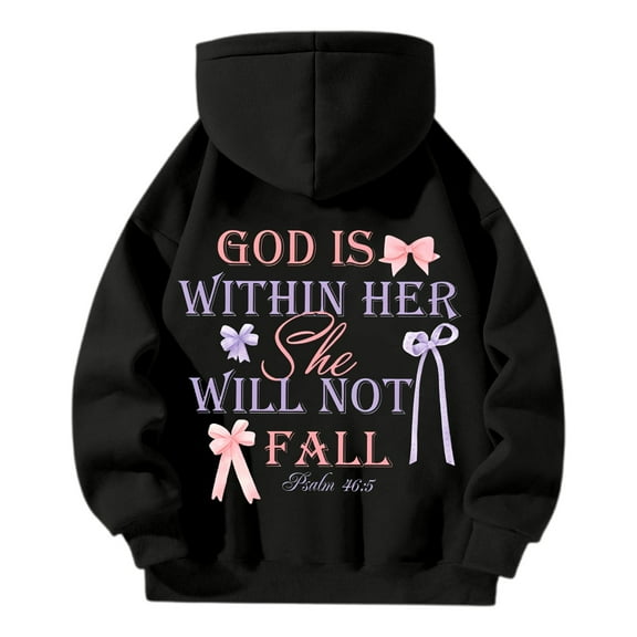 TrendOFT Cute Hoodies for Teen Girls Y2K Christian Graphic Sweatshirt Quarter Zip Pullover Women Oversized Long Sleeve Preppy Clthes Black S