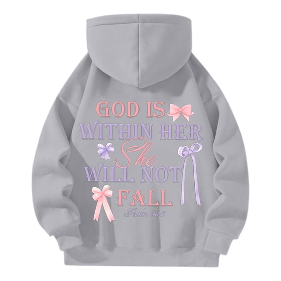 TrendOFT Cute Hoodies for Girls Y2K Christian Graphic Sweatshirt Quarter Zip Pullover Women Oversized Long Sleeve Preppy Clthes Grey M
