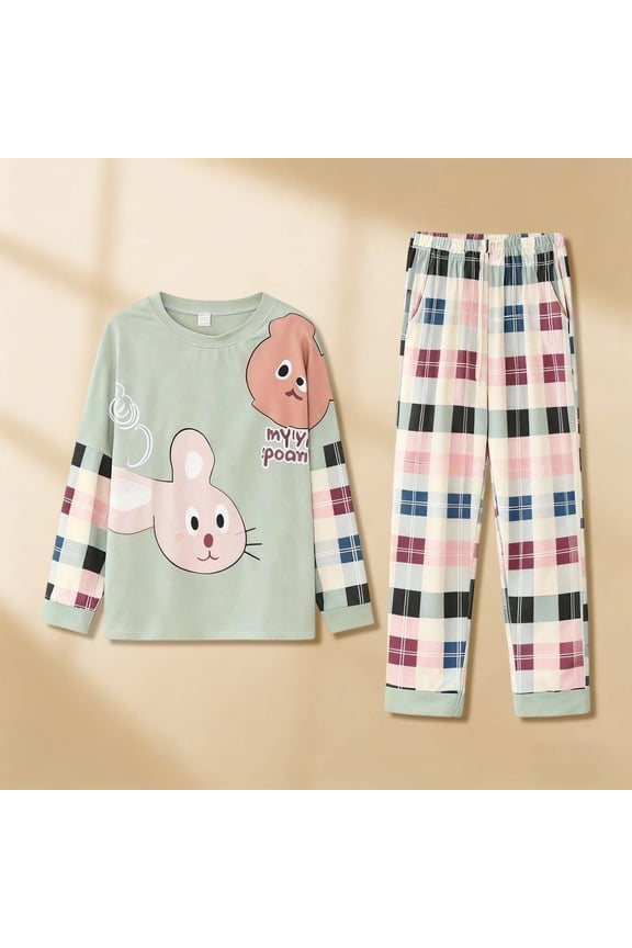 Cute Pajamas for Women Set 2 Piece Long Sleeve Lounge Set Printed Loose Pants Pj Sets Loungewear Set Blue XXXXL