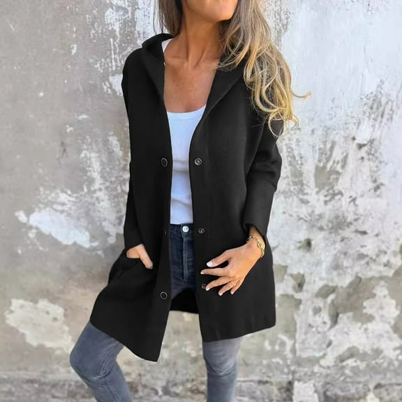 TrendOFT Fall Jackets for Women 2025 Casual Button Jackets Lapel Long Sleeve Suit Jackets Black S