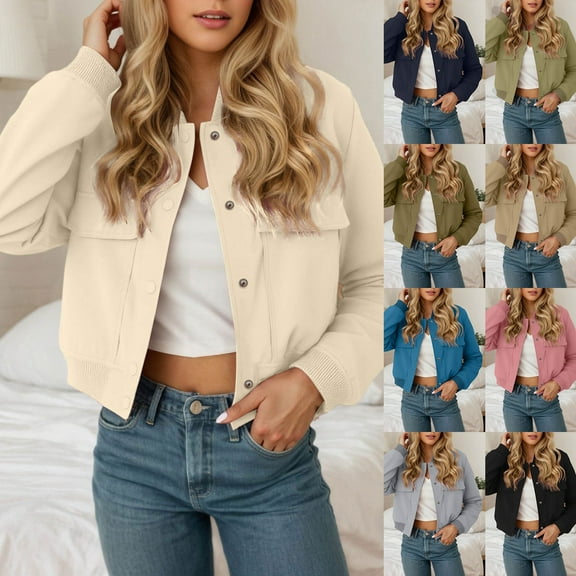 TrendOFT Fall Jackets for Women Trendy Button Up Long Sleeve Jacket with Pockets Streetwear Outwear Army Green M