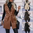 thumbnail image 1 of TrendOFT Faux Leather Vest For Women Long Lapel Sleeveless Drape Open Front PU Cardigan Brown L, 1 of 9