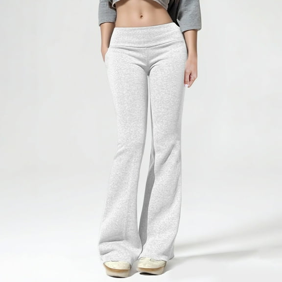 TrendOFT Flare Leggings for Women Skinny Fold Over Leggings Bootcut Yoga Pants Low Rise Sweatpants Y2K Fall Sweat Lounge Pants White XS