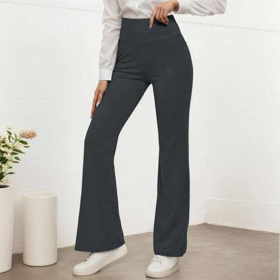 TrendOFT Flare Leggings for Women Tummy Control No Front Seam Flared Yoga Pants with Crossover High Waist Grey XS