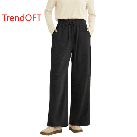 TrendOFT Lined Wide Leg Sweatpants Women Baggy High Waisted Lounge Sweat Pants Casual Fall Winter Joggers with Pockets Dark Gray S