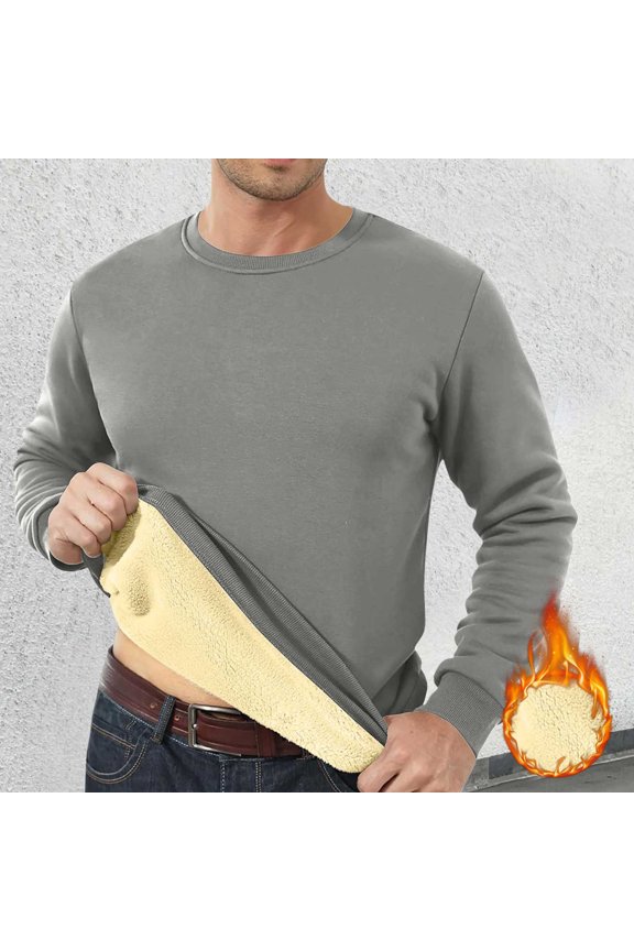 Thick Sweatshirt for Men Crewneck Warm Sherpa Lined Basic Winter Pullover Tops Dark Gray M