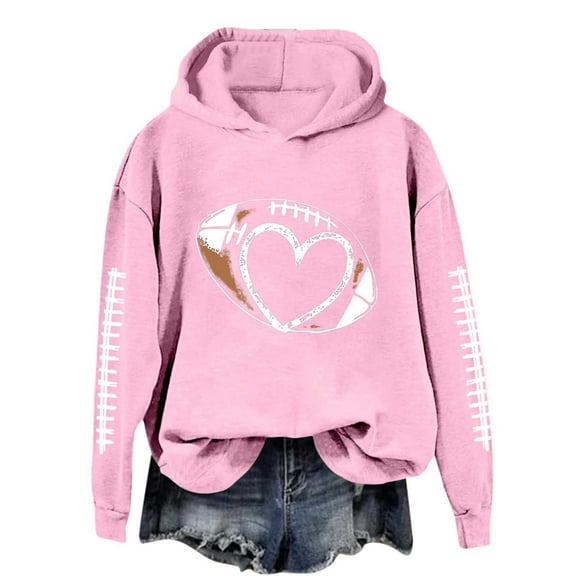 TrendOFT Football Graphic Hoodies for Women Long Sleeve Game DaySweatshirt Football Season Pullover Tops Pink L