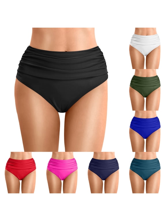 Full Coverage Bikini Bottom for Women Mid Rise Tummy Control Bathing Suit Bottoms Summer Beach Swimsuit Bottom Black XL