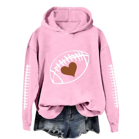 TrendOFT Game Day Hoodies for Women Football Graphic Long Sleeve Sweatshirt Football Season Pullover Tops Pink M