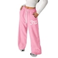 thumbnail image 1 of TrendOFT Girls Bow Print Graphic Wide Leg Sweatpants Mid Rise Baggy Straight Leg Casual Lounge Long Sweat Pants with Pockets Pink 12-13 Years, 1 of 4