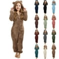 thumbnail image 1 of TrendOFT Girls Fleece Zip Up Jumpsuits Kids Hooded Rompers Cute Bear Costume Fuzzy Animal Onesie Winter Warm Zipper Pajamas Pink 130, 1 of 6