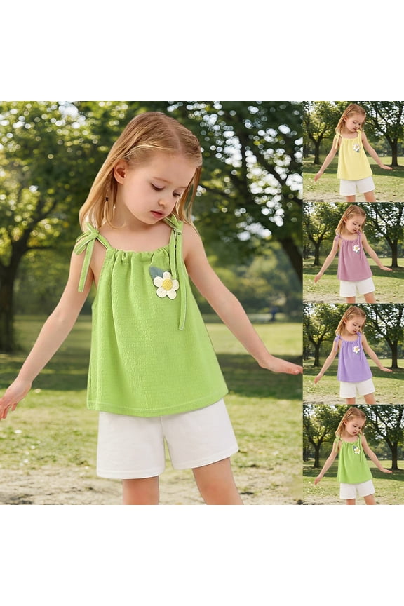 Girls Outfits Set Girls Floral Cami Set Shorts Two Piece Fancy Summer 1 7Y Toddler Floral Party Casual Outfit Green