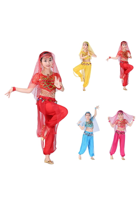 Girls Outfits Set Kids Belly Dance Performance Set Dance Children Stage Show Exotic Style Cultural Performance Outfit Girl'S Lounge Sets Hot Pink