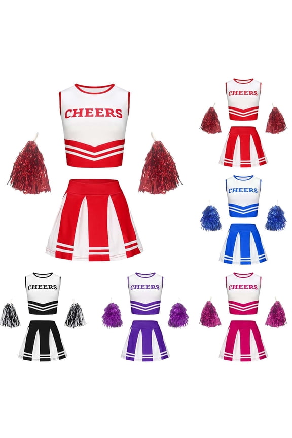 Girls Outfits Set Student Sports Meeting Cheerleading Uniform Performance Matching Hand Flower Stage Cheer Dance Wear Girls Clothing Sets Black