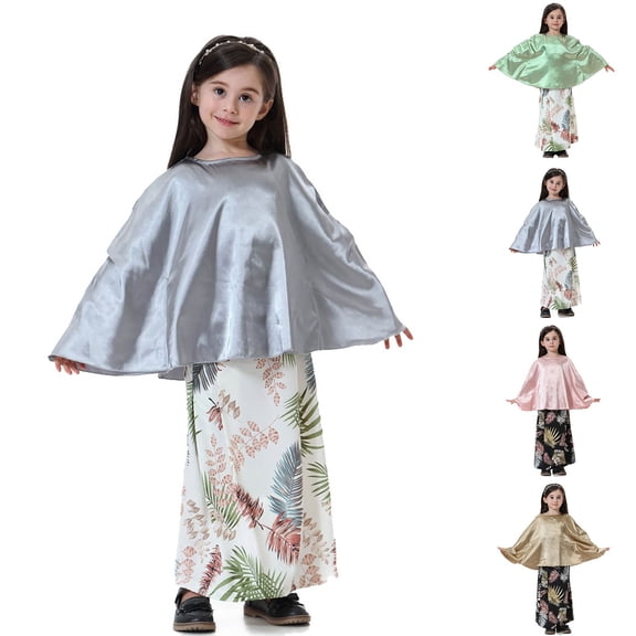 TrendOFT Girls Outfits Set Summer Southeast Asian Leaf Print Batwing Top And Dress Casual For Daily Wear Spring Clothes For Kids Age 3 15 Girls' Clothing Sets Lounge Sets Green